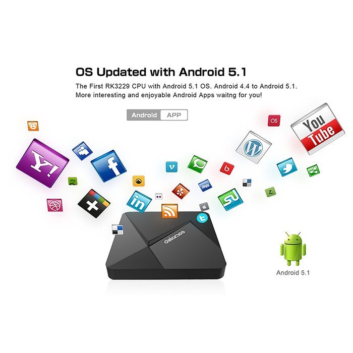 KOLOF D5 OTT TV Box Rockchip RK3229 Quad-core Cortex A7 Android 5.1 KODI 16.1 1G RAM 8G ROM Streaming Media Player... N4