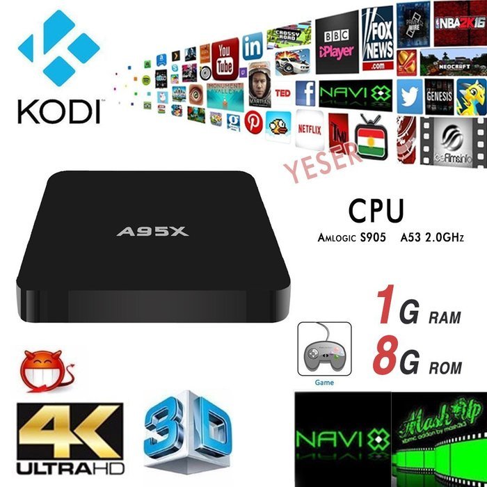 YESER A95X Android TV BOX Kodi 15.2 XBMC 4K*2K HD H.265 1080P Wifi Fully Loaded Amlogic S905 Cortex 5-Core A53...