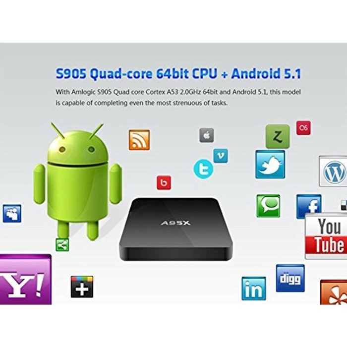 YESER A95X Android TV BOX Kodi 15.2 XBMC 4K*2K HD H.265 1080P Wifi Fully Loaded Amlogic S905 Cortex 5-Core A53... N7