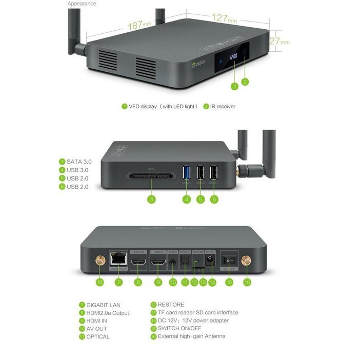 Zibo Android TV Box X9S Android 6.0 Quad Core 2G/16G Dual Band WIFI SATA 3.0 Bluetooth Streaming Media Player N2