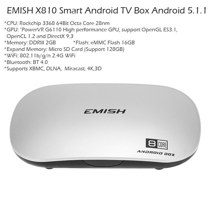 Docooler&reg; EMISH X810 Smart Android TV Box Android 5.1.1 Rockchip 3368 Octa core 64bits KODI XBMC UHD 4K 2G / 16G... N2