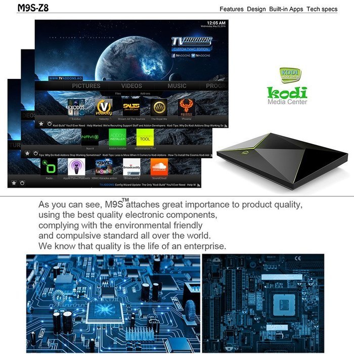 Docooler&reg; M9S Smart Android 5.1 TV Box UHD 4K 2G / 16G Amlogic S905 Quad Core KODI 16.0 XBMC Mini PC WiFi H.265... N8