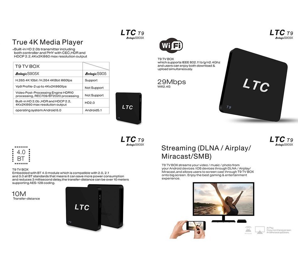 [2017 New Android 6.0] LeaningTech LTC-T9 4K HD Amlogic S905X Quad Core 2G + 8G Kodi TV Box + Remote Control,... N6