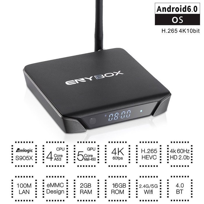 Docooler ENYBOX X1 Android 6.0 TV Box Amlogic S905X Quad Core 64bit 2GB / 16GB KODI16.0 XBMC UHD 4K2K60fps HDMI...