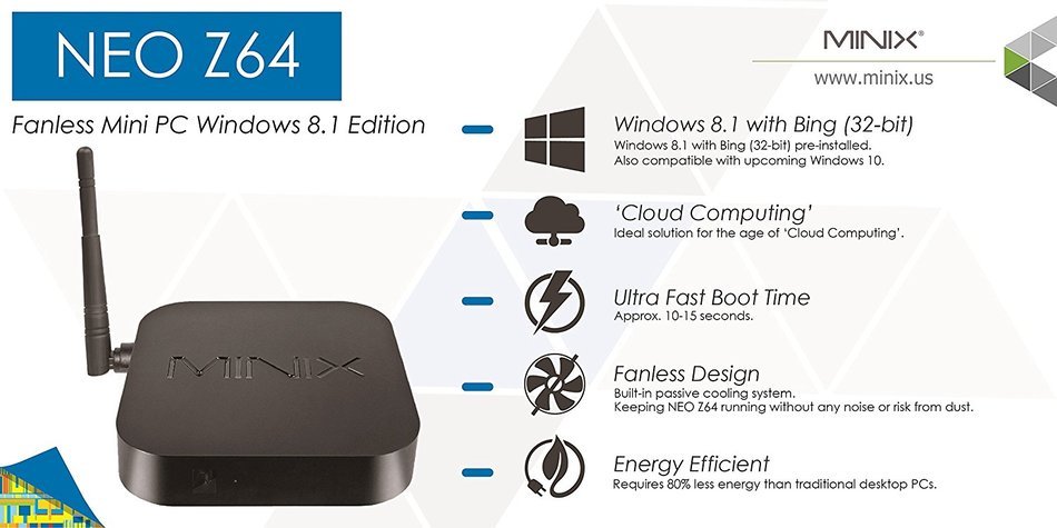 Minix Neo Z64-W Windows 8.1 Edition TV Box with HD Graphics, Black N3