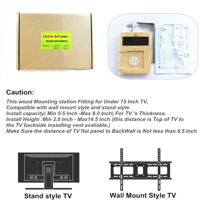 Little Artisan Wood TV Box Mounting Station system For ROKU 1 Roku 2 Roku 3 LT Streaming Media Player and Remote N5