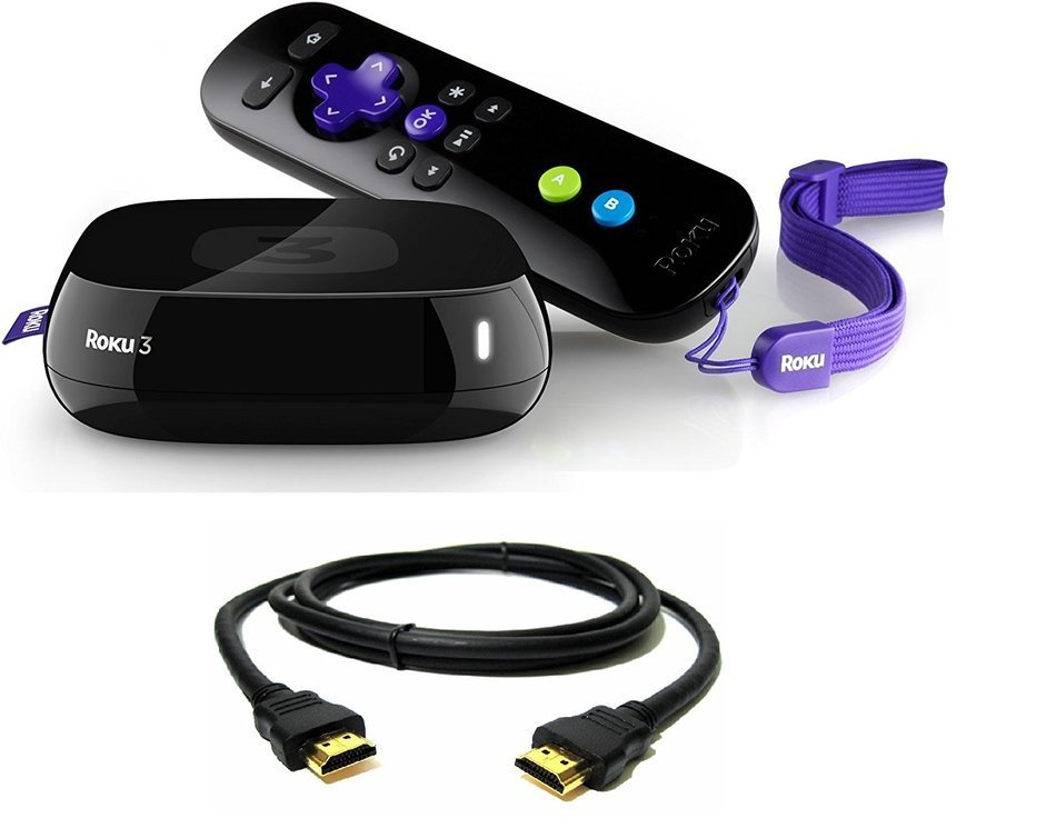 Roku 3 Streaming Media Player (4230r) with Voice Search (2015 Model) with a 10 Foot Hdmi Cable