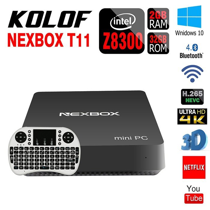 KOLOF Intel Z8300 T11 Wnidows 10 Smart TV Box 4-core 1.84GHz 64bit 2G 32G Streaming Media Player with White Wireless...