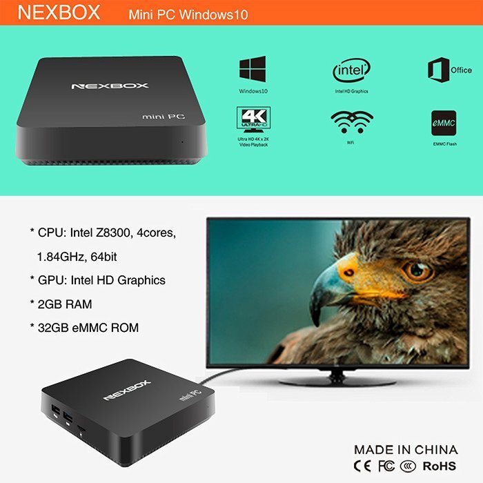 KOLOF Intel Z8300 T11 Wnidows 10 Smart TV Box 4-core 1.84GHz 64bit 2G 32G Streaming Media Player with White Wireless... N5