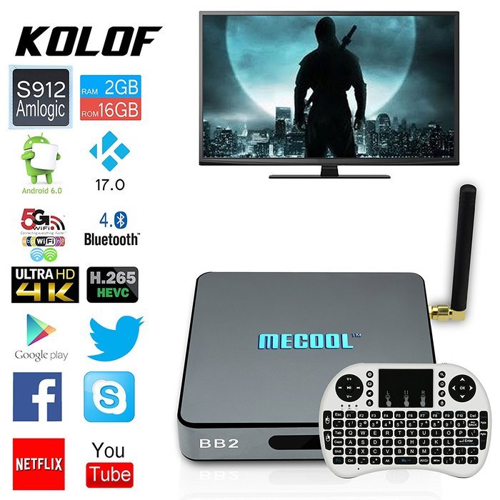 KOLOF BB2 Android 6.0 OTT TV Box Octa Core Amlogic S912 KODI 17.0 2G 16G Streaming Media Player with White Mini...