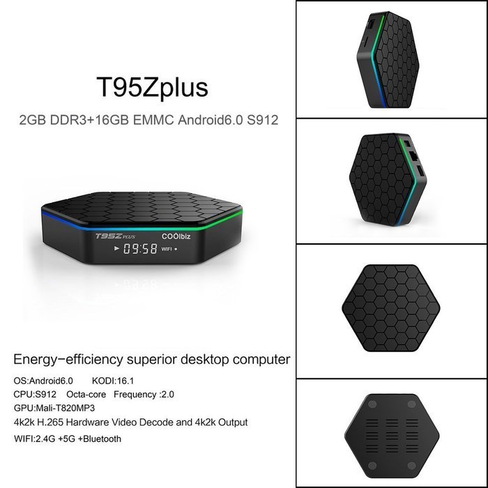 T95Z Plus S912 Android 6.0 TV Box,Hosamtel@2.4G +5G +Bluetooth Octa Core 2GB DDR3+16GB WiFi HD Media Player ,2...