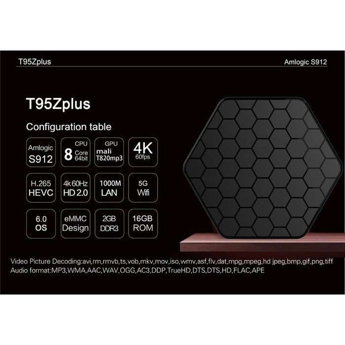 T95Z Plus S912 Android 6.0 TV Box,Hosamtel@2.4G +5G +Bluetooth Octa Core 2GB DDR3+16GB WiFi HD Media Player ,2... N5