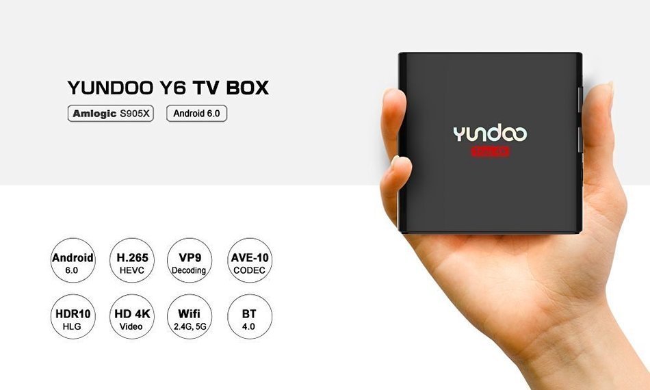 YUNDOO Y6 2G/32G TV Box Android 6.0 4K Smart OTT Box AML S905X Quad Core KODI 16.1 Fully Loaded Miracast Streaming... N13