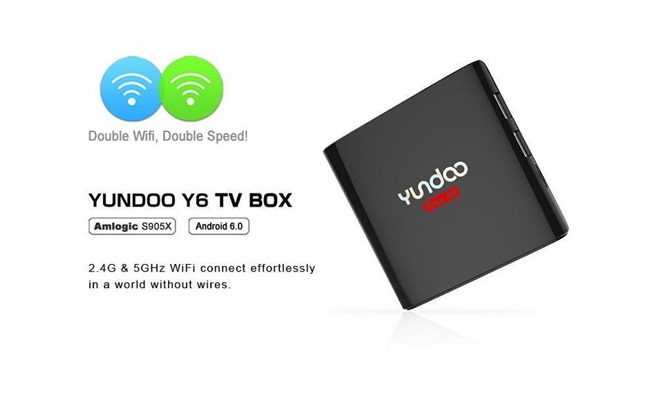 YUNDOO Y6 2G/32G TV Box Android 6.0 4K Smart OTT Box AML S905X Quad Core KODI 16.1 Fully Loaded Miracast Streaming... N14