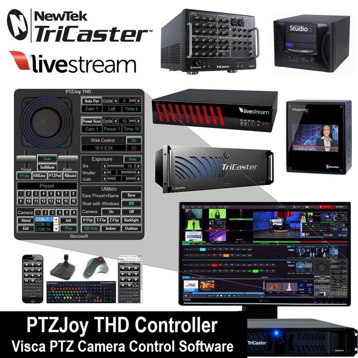 Rocosoft Newtek TriCaster & Livestream PTZ Camera Control Software - PTZJoy THD Controller