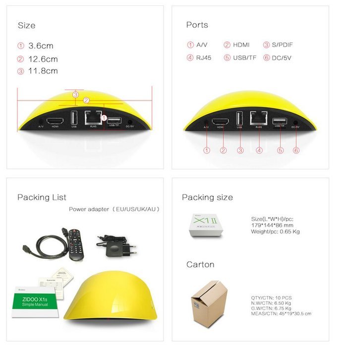 Android TV Box-Zidoo&reg; X1 II Miracast Airplay Quad Core 1G/8G Wifi LAN HDMI1.4 4K*2K H.265 UHD Streaming Media... N3