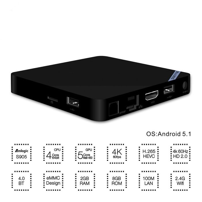 Ivishow Streaming Media Player 2G+8G Android 5.1 TV BOX Dual Band 2.4G WiFi Bluetooth 4.0 eMMC Flash Smart TV... N4