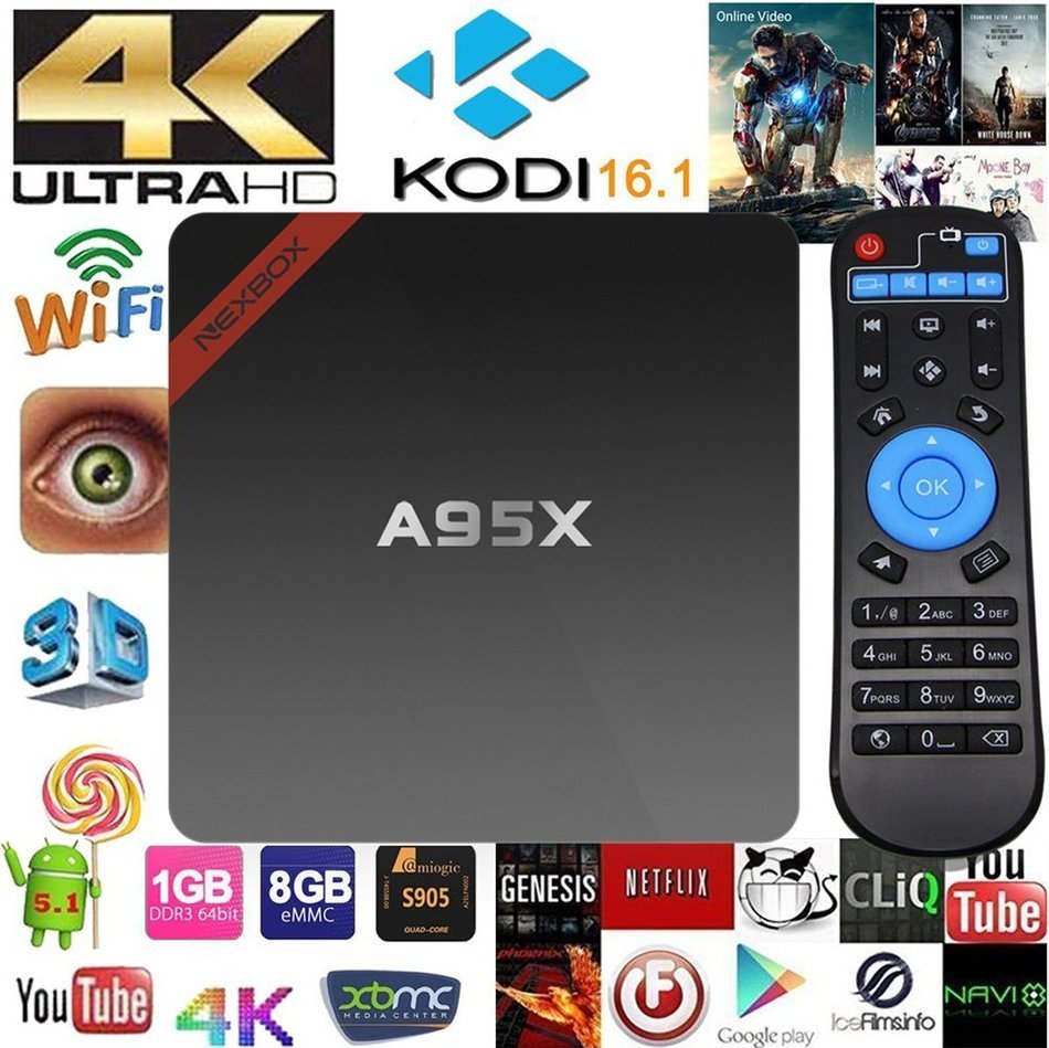 HONGYU A95X Mini Android TV Box 4K Ultra HD OTT TV Powered by Amlogic S905 Quad Core 2.0GHz 64bit Kodi 16.1 Fully...