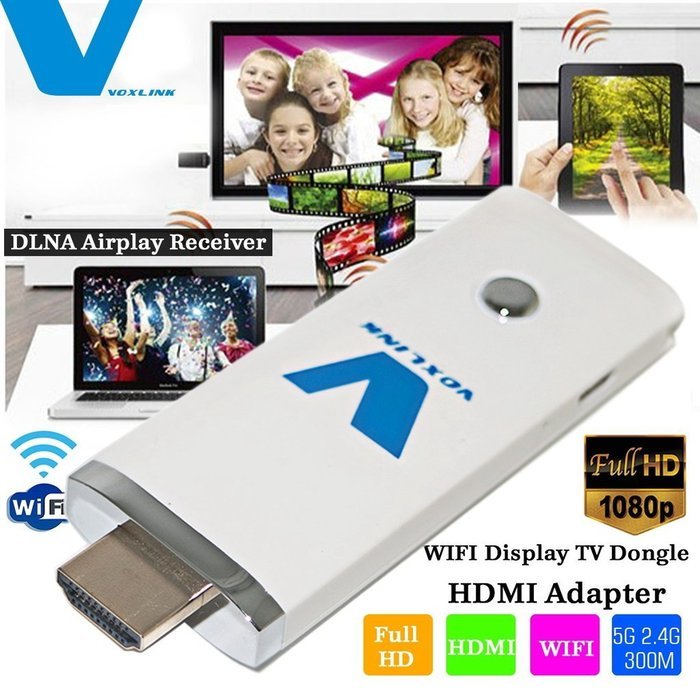 Voxlink 5G 300M Transmission 1080P Wifi Display TV Dongle HDMI Adapter Smart TV Airplay Receiver, WHITE N2