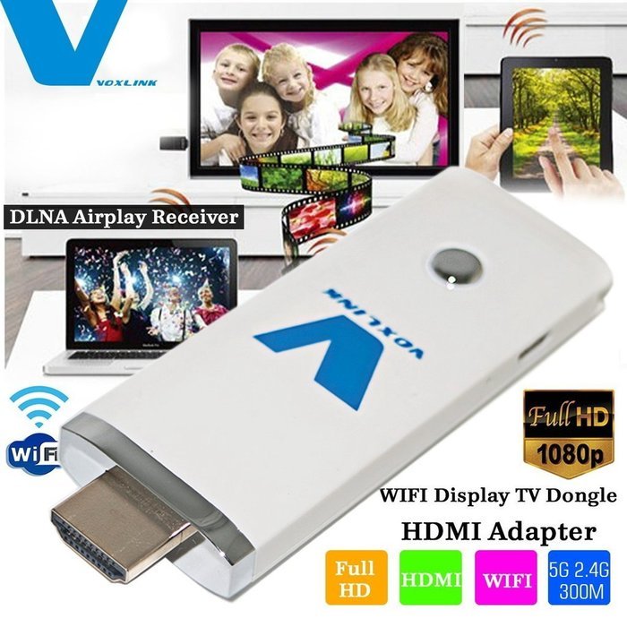 Voxlink 5G 300M Transmission 1080P Wifi Display TV Dongle HDMI Adapter Smart TV Airplay Receiver, WHITE N3