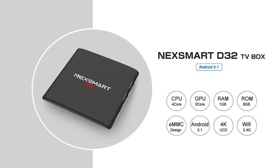 GR Business NEXSMART D32 OTT TV Box 1+8GB RK3229 Quad-core Cotex A7 1.5GHz 32bit Android 5.1 KODI 16.1 Streaming... N6