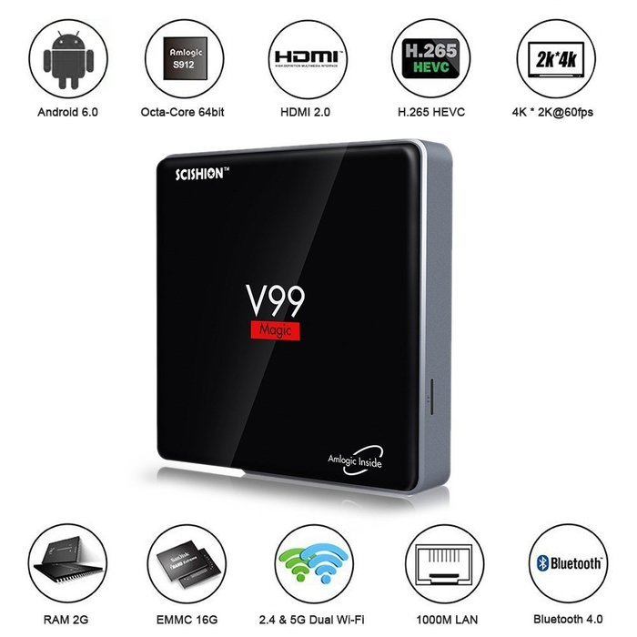 Docooler V99 Magic Smart Android 6.0 TV Box S912 Octa-Core 64bit 2GB / 16GB KODI16.1 XBMC VP9 UHD 4K HDMI Mini...