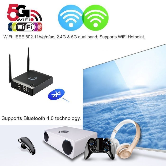 niceEshop(TM) KIII Smart Android TV Box Android 5.1 S905 Quad-Core 2G / 16G Mini PC 2.4 / 5G Dual WiFi DLNA Airplay... N3