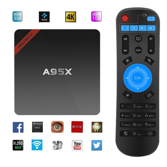 Wayer Android 5.1 4K A95X Smart TV Box Amlogic S905 Quad Core Cortex A53 2.0GHz 64bit 1G+8G Full Loaded Streaming...