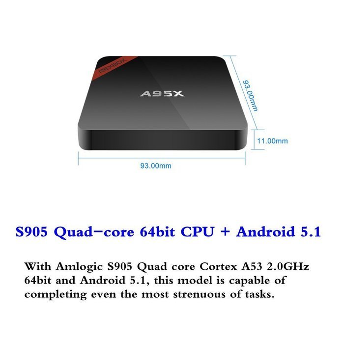 Wayer Android 5.1 4K A95X Smart TV Box Amlogic S905 Quad Core Cortex A53 2.0GHz 64bit 1G+8G Full Loaded Streaming... N3