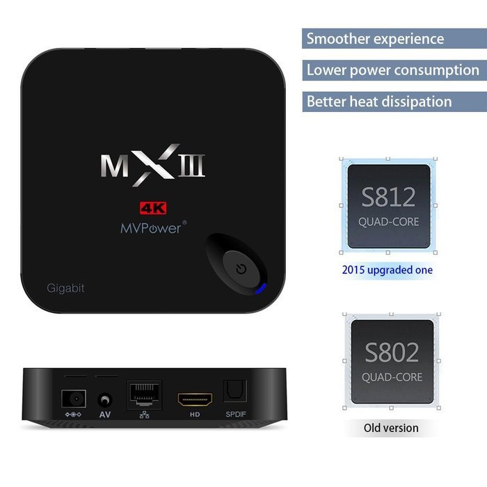 MVPower&reg; Smart TV Box MX3 MXIII Android 4.4 S812 Quad Core support Gigabit Ethernet Streaming Media Player FULLY-LOADED...