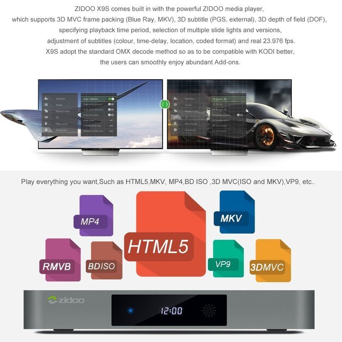 Docooler Zidoo X9S Smart Android 6.0 TV Box (OpenWRT(NAS) Realtek RTD1295 Quad Core 2G / 16G H.265 UHD 4K VP9... N4