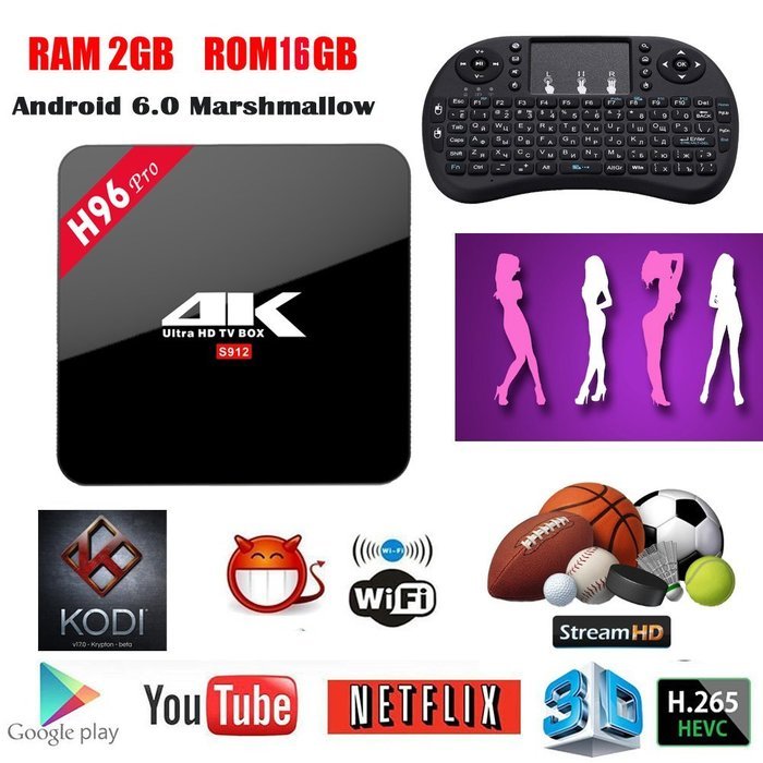 H96 Pro Smart TV Box Amlogic S912 8 core H.265 4K Media Player Android 6.0 2G/16G with Kodi 17.0 Google Playstore... N4