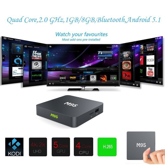 M9S 1GB RAM 8G ROM Quad Core Android 5.1 TV Box Fully Loaded KODI (XBMC) Free Sports Movies N4