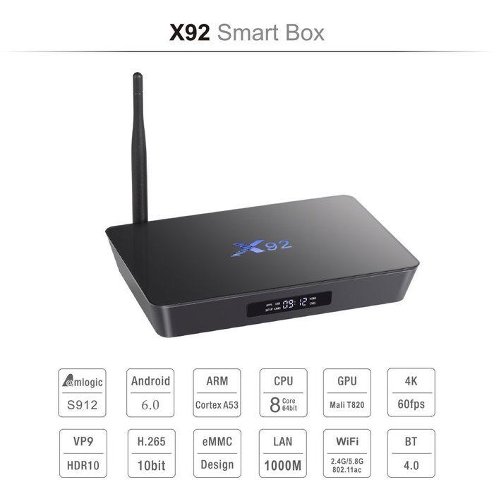 HUBEE X92 TV Box Amlogic S912 Octa Core Android 6.0 2GB/16GB Kodi Media Player 4K UHD Dual Band WiFi and 1000M... N2