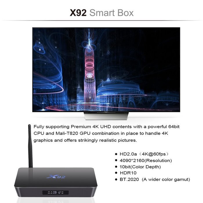 HUBEE X92 TV Box Amlogic S912 Octa Core Android 6.0 2GB/16GB Kodi Media Player 4K UHD Dual Band WiFi and 1000M... N7