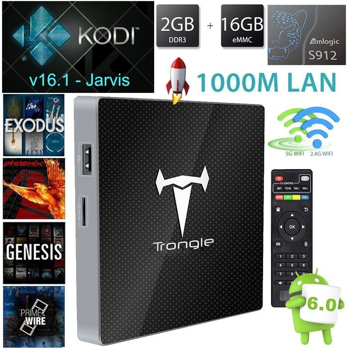 J-DEAL TR-1 4K Android 6.0 Marshmallow 2G/16G Amlogic S912 Octa Core 1000M LAN Dual Band WIFI 2.4GHz/5GHz Kodi...