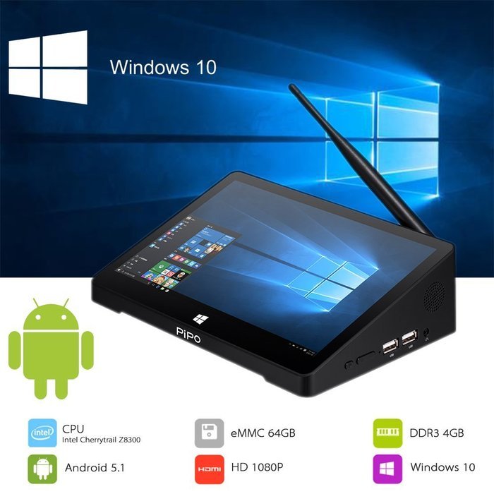 Docooler PiPO X10 Smart Android TV Box Windows 10 Mini PC Intel Z8300 + Android 5.1 Dual OS 4GB / 64GB 10.8 Inches... N2