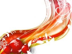 Christmas background with red balls and white leaves