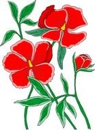 Beautiful colorful drawing with the red flowers with the green leaves clipart