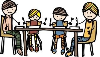 Family At Dinner Table Clip Art