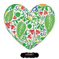 heart with green leaves and red flowers in the middle