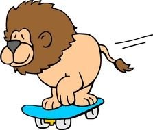 Cartoon lion on the skateboard clipart