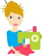 drawn girl working on a sewing machine