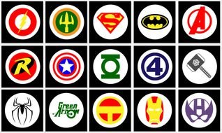 set of Superhero emblems, round stickers