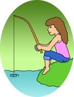 girl Fishing, Clip Art