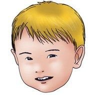drawn head of a smiling boy with golden hair