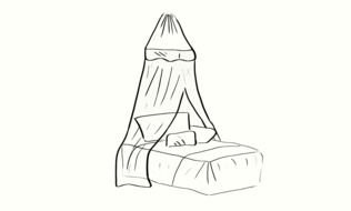 Black and white drawing of the princess bed clipart