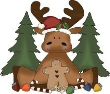 clipart of christmas deer near green trees