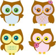 Beautiful colorful owls clipart