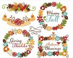 Clip Art ndash Fall Autumn Wreaths amp Flowers MyClipArtStore